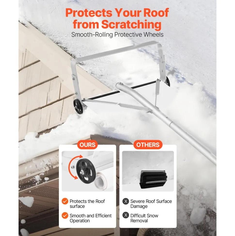 VEVOR Snow Roof Rake, 18.5 in Aluminum Blade, 5.2-30 ft Adjustable Roof Snow Scraper with Wheels & Slide, , Lightweight Snows Removal Tool for House Rooftop Leaves Debris Clearing