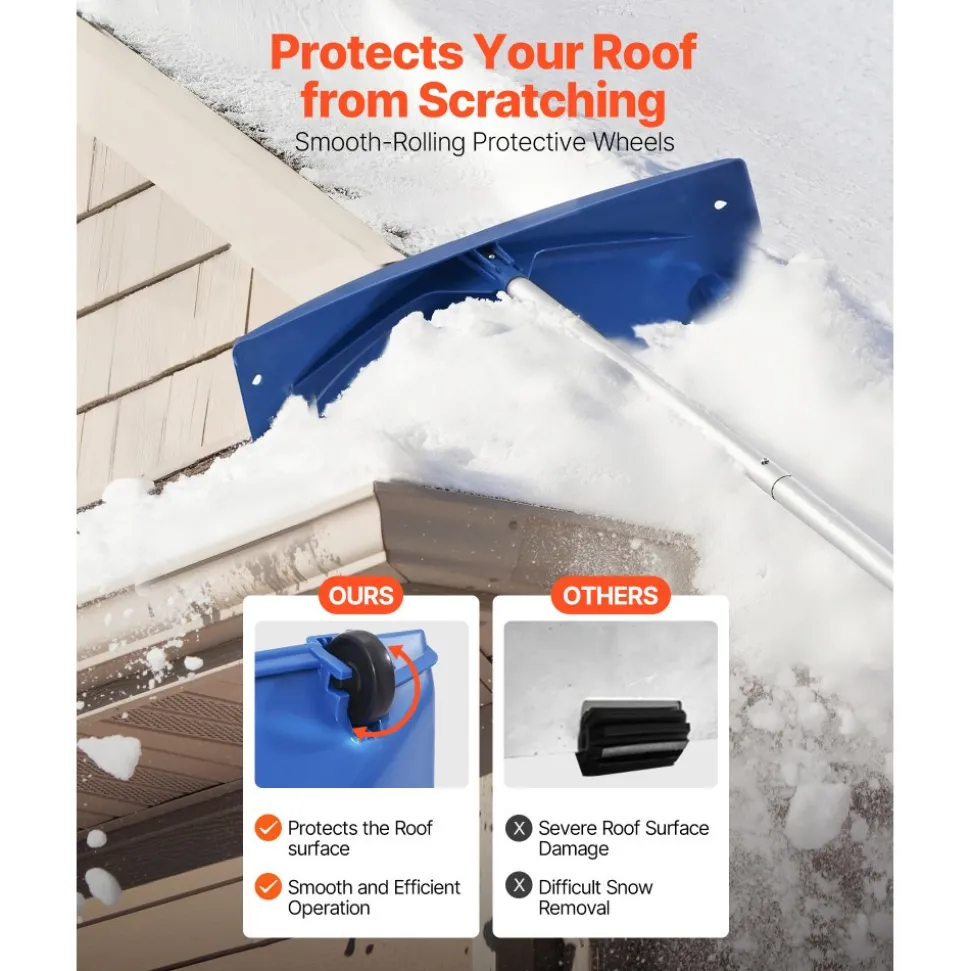 VEVOR Snow Roof Rake, 24 in PP Plastic Blade, 3.8-18.2 ft Adjustable Roof Snow Scraper with Wheels, Anti-Slip Handle Snows Removal Tool, Lightweight House Rooftop Rake for Leaves Debris Removal