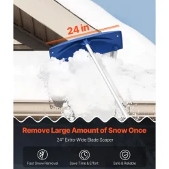 VEVOR Snow Roof Rake, 24 in PP Plastic Blade, 3.8-18.2 ft Adjustable Roof Snow Scraper with Wheels, Anti-Slip Handle Snows Removal Tool, Lightweight House Rooftop Rake for Leaves Debris Removal