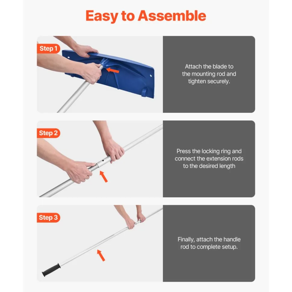 VEVOR Snow Roof Rake, 24 in PP Plastic Blade, 3.8-18.2 ft Adjustable Roof Snow Scraper with Wheels, Anti-Slip Handle Snows Removal Tool, Lightweight House Rooftop Rake for Leaves Debris Removal