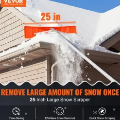 VEVOR Snow Roof Rake, 25" Plastic Blade Snow Removal Tool, 21ft Reach Aluminium Handle, Superior Roof Shovel with Anti-Slip Handle Grip, Easy to Setup & Use for House Roof, Car Snow, Wet Leaves