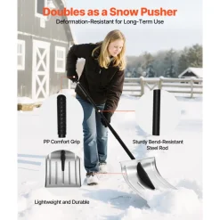 VEVOR Snow Shovel for Driveway, 16 in Wide Aluminum Alloy Snow Shovel, Non Slip Grip, Large Capacity Snowplow Shovels, Detachable & Lightweight Snows Removal Tool for Garden Car Camping Outdoors