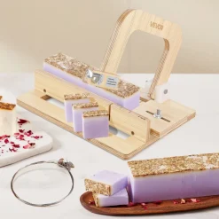 VEVOR Soap Cutter, 0-2 inch Adjustable Thickness, Wood Soap Slicer with Stainless Steel Adjustable Wire Tension, with Extra Wires, Multi Handmade Cutter for Candles, DIY Making Cutting Tool