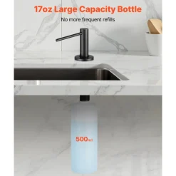 VEVOR Soap Dispenser for Kitchen Sink, Stainless Steel Built in Sink Soap Dispenser with 17OZ Refillable Bottle, Countertop Dish Soap-Dispenser with 360° Rotation Pump Head, for Kitchen Bathroom