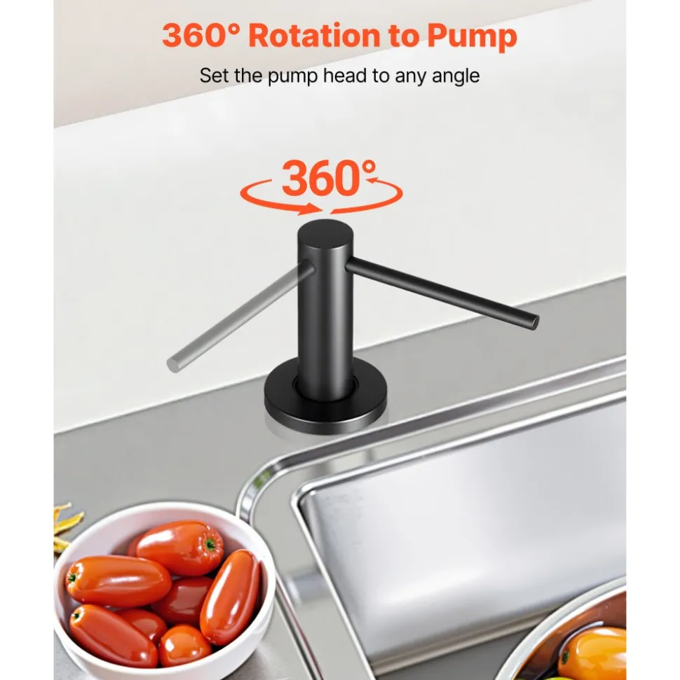 VEVOR Soap Dispenser for Kitchen Sink, Stainless Steel Built in Sink Soap Dispenser with 17OZ Refillable Bottle, Countertop Dish Soap-Dispenser with 360° Rotation Pump Head, for Kitchen Bathroom