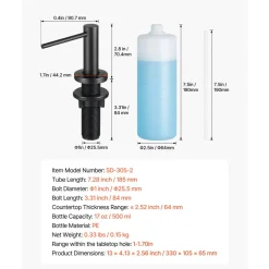 VEVOR Soap Dispenser for Kitchen Sink, Stainless Steel Built in Sink Soap Dispenser with 17OZ Refillable Bottle, Countertop Dish Soap-Dispenser with 360° Rotation Pump Head, for Kitchen Bathroom
