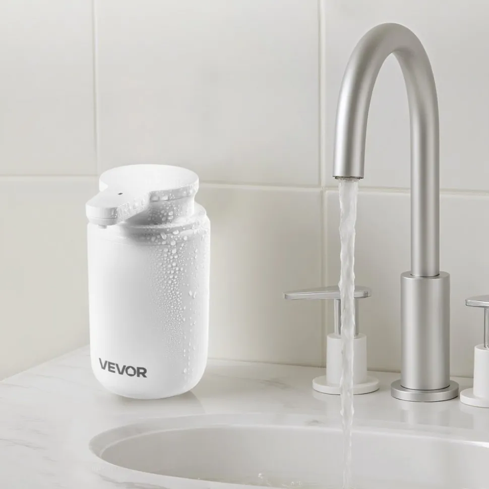 VEVOR Soap Dispenser, 300 ml / 10 oz, Rechargeable Automatic Hand Soap Dispenser with Pump, 2 Adjustable Levels, Modern Touchless Liquid Foam Container with Indicator for Bathroom and Kitchen, White