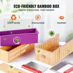 VEVOR Soap Making Kit, Bamboo Cutting Box and Inner Box with Silicone Mold, Stainless Steel Straight Cutter and Wavy Cutter, 100 Bags and 105 Stickers, Soap Making Supplies DIY Kits for Adults