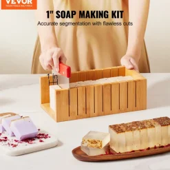 VEVOR Soap Making Kit, Bamboo Cutting Box and Inner Box with Silicone Mold, Stainless Steel Straight Cutter and Wavy Cutter, 100 Bags and 105 Stickers, Soap Making Supplies DIY Kits for Adults