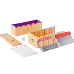 VEVOR Soap Making Kit, Bamboo Cutting Box and Inner Box with Silicone Mold, Stainless Steel Straight Cutter and Wavy Cutter, 100 Bags and 105 Stickers, Soap Making Supplies DIY Kits for Adults