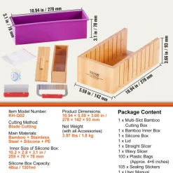 VEVOR Soap Making Kit, Bamboo Cutting Box and Inner Box with Silicone Mold, Stainless Steel Straight Cutter and Wavy Cutter, 100 Bags and 105 Stickers, Soap Making Supplies DIY Kits for Adults