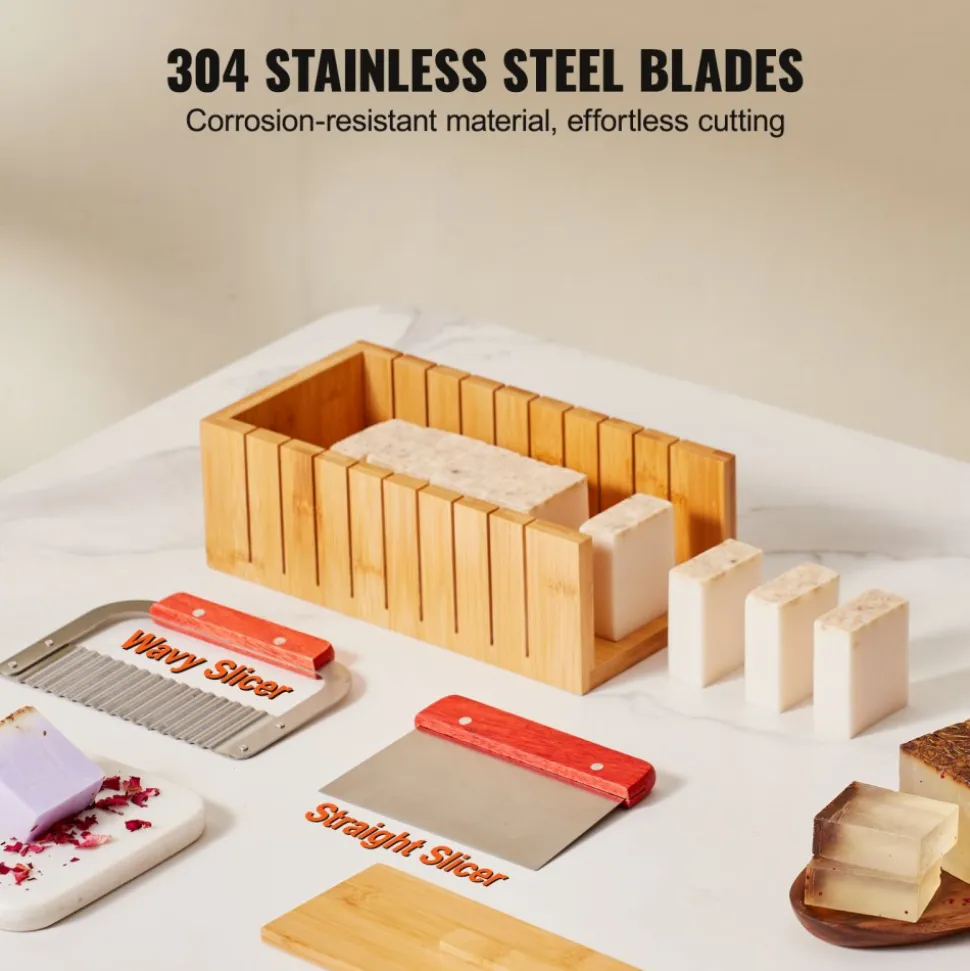 VEVOR Soap Making Kit, Bamboo Cutting Box and Inner Box with Silicone Mold, Stainless Steel Straight Cutter and Wavy Cutter, 100 Bags and 105 Stickers, Soap Making Supplies DIY Kits for Adults