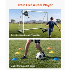 VEVOR Soccer Goal 10 x 6.5 FT PVC Soccer Goal for Backyard with PE Net, Portable & Weatherproof Set, with High-Strength PE Net, Target, Cones, for Kids & Adults Outdoor Backyard Practice Training