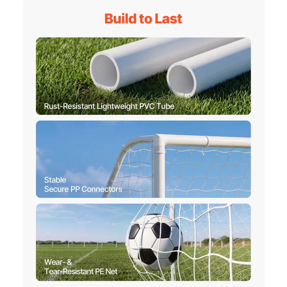 VEVOR Soccer Goal 10 x 6.5 FT PVC Soccer Goal for Backyard with PE Net, Portable & Weatherproof Set, with High-Strength PE Net, Target, Cones, for Kids & Adults Outdoor Backyard Practice Training