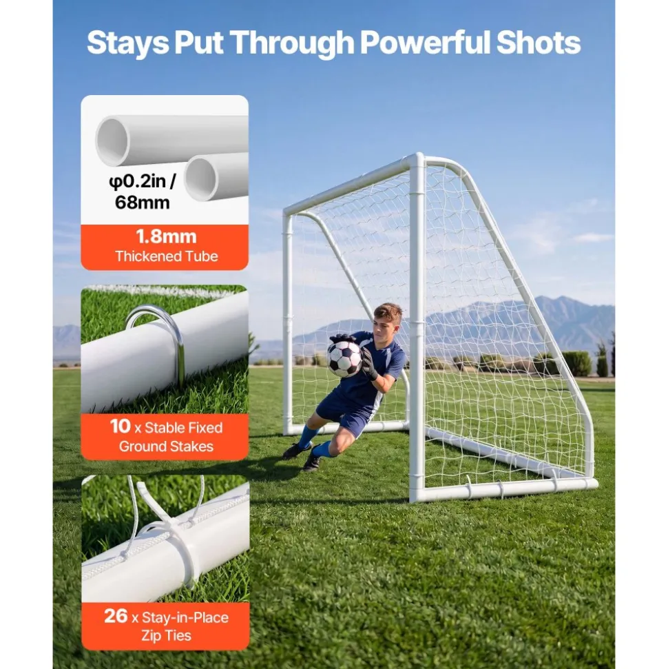 VEVOR Soccer Goal 10 x 6.5 FT PVC Soccer Goal for Backyard with PE Net, Portable & Weatherproof Set, with High-Strength PE Net, Target, Cones, for Kids & Adults Outdoor Backyard Practice Training