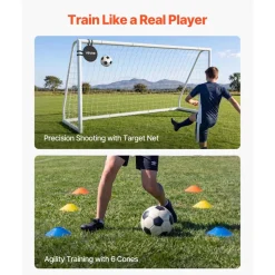 VEVOR Soccer Goal 12 x 6 FT PVC Soccer Goal for Backyard with PE Net, Portable & Weatherproof, with High-Strength Net, Target, Ground Stake, Cones, for Kids & Adults Outdoor Backyard Practice Training