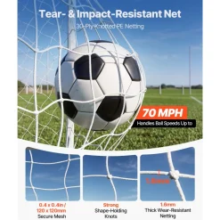VEVOR Soccer Goal 12 x 6 FT PVC Soccer Goal for Backyard with PE Net, Portable & Weatherproof, with High-Strength Net, Target, Ground Stake, Cones, for Kids & Adults Outdoor Backyard Practice Training