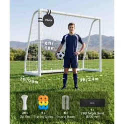 VEVOR Soccer Goal 8 x 6 FT PVC Soccer Goal for Backyard with PE Net, Portable Weatherproof Set, with High-Strength PE Net, Target, Cones, for Youth Kids & Adults Outdoor Backyard Practice Training