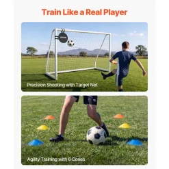 VEVOR Soccer Goal 8 x 6 FT PVC Soccer Goal for Backyard with PE Net, Portable Weatherproof Set, with High-Strength PE Net, Target, Cones, for Youth Kids & Adults Outdoor Backyard Practice Training