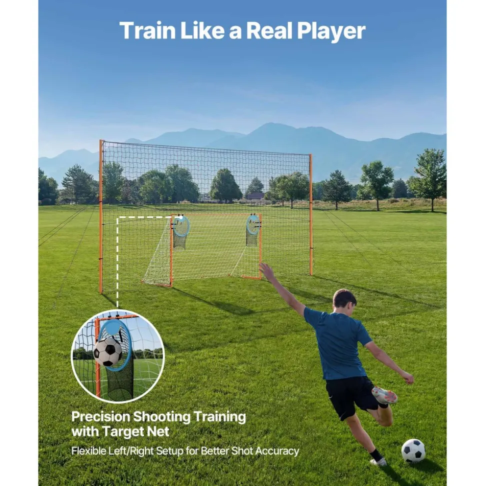 VEVOR Soccer Goal 9 x 5 FT Soccer Goal for Backyard with Iron Frame PE Net, Durable Backstop, Target Net, Ground Stakes, Ropes, for Youth & Adults, Outdoor Sports, Backyard Practice Training Games