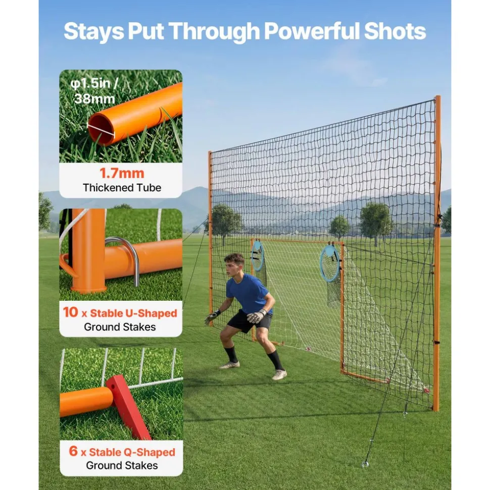 VEVOR Soccer Goal 9 x 5 FT Soccer Goal for Backyard with Iron Frame PE Net, Durable Backstop, Target Net, Ground Stakes, Ropes, for Youth & Adults, Outdoor Sports, Backyard Practice Training Games