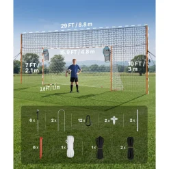 VEVOR Soccer Goal 16 x 7 FT Soccer Goal for Backyard with Iron Frame PE Net, Durable Backstop, Target Net, Ground Stakes, Ropes, for Youth & Adults, Outdoor Sports, Backyard Games, Practice Training