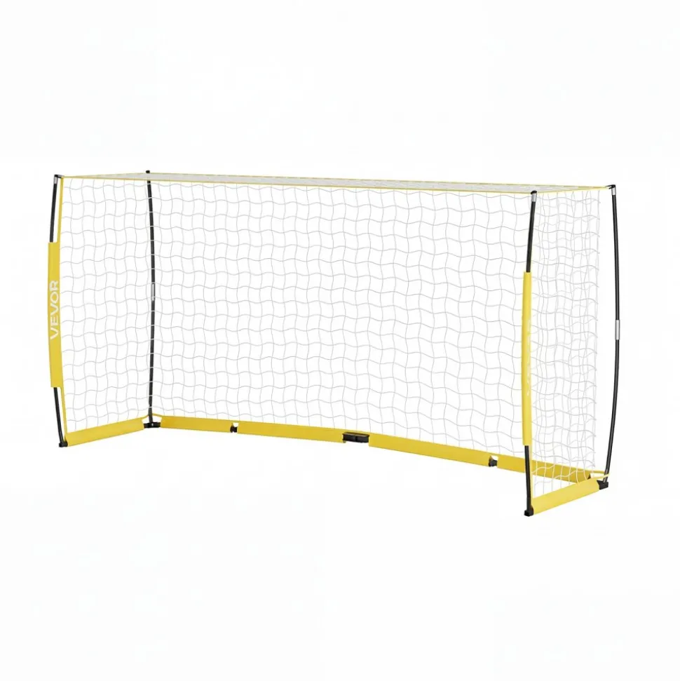 VEVOR Soccer Goal 12 x 6 FT Soccer Net for Backyard Collapsible Base Yellow, Portable & Quick Setup, with Metal Base, Carry Bag, Ground Stakes, for Youth & Adults Outdoor Backyard Practice Training
