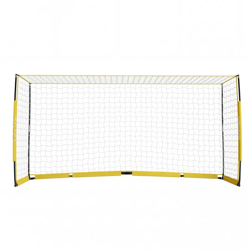 VEVOR Soccer Goal 12 x 6 FT Soccer Net for Backyard Collapsible Base Yellow, Portable & Quick Setup, with Metal Base, Carry Bag, Ground Stakes, for Youth & Adults Outdoor Backyard Practice Training