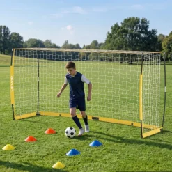 VEVOR Soccer Goal 12 x 6 FT Soccer Net for Backyard Collapsible Base Yellow, Portable & Quick Setup, with Metal Base, Carry Bag, Ground Stakes, for Youth & Adults Outdoor Backyard Practice Training