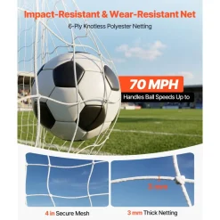 VEVOR Soccer Goal 12 x 6 FT Soccer Net for Backyard Collapsible Base Yellow, Portable & Quick Setup, with Metal Base, Carry Bag, Ground Stakes, for Youth & Adults Outdoor Backyard Practice Training
