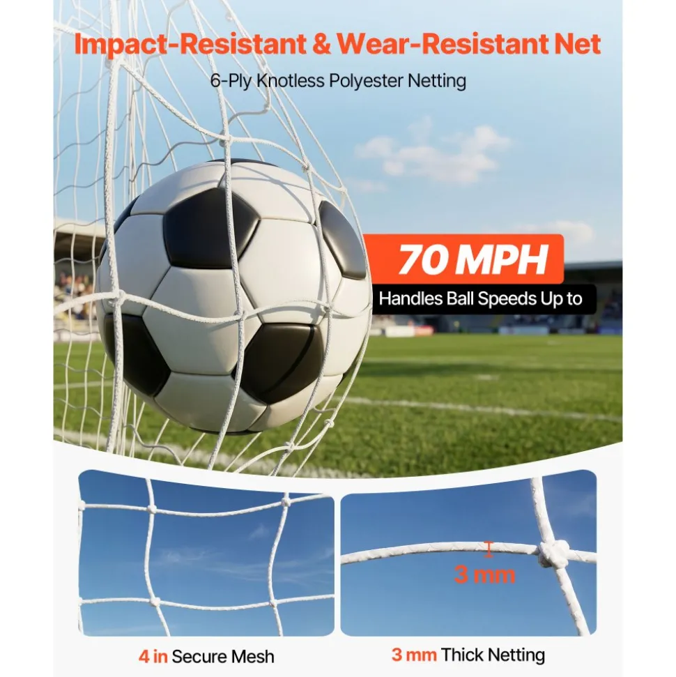 VEVOR Soccer Goal 12 x 6 FT Soccer Net for Backyard Collapsible Base Yellow, Portable & Quick Setup, with Metal Base, Carry Bag, Ground Stakes, for Youth & Adults Outdoor Backyard Practice Training