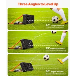VEVOR Soccer Rebounder Board, 37.4 x 9.8 in Portable Soccer Rebound Wall, Dual Surface Sports Kick Back Trainer, 3 Adjustable Angles, Easy Setup Ball Practice Equipment for Passing & Reaction Skills