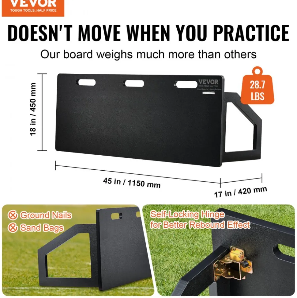 VEVOR Soccer Rebounder Board, 45"X18" Portable Soccer Wall with 2 Angles Rebound, Foldable HDPE Kickback Rebound Board, Soccer Training Equipment for Kids and Adults, Passing & Shooting Practice