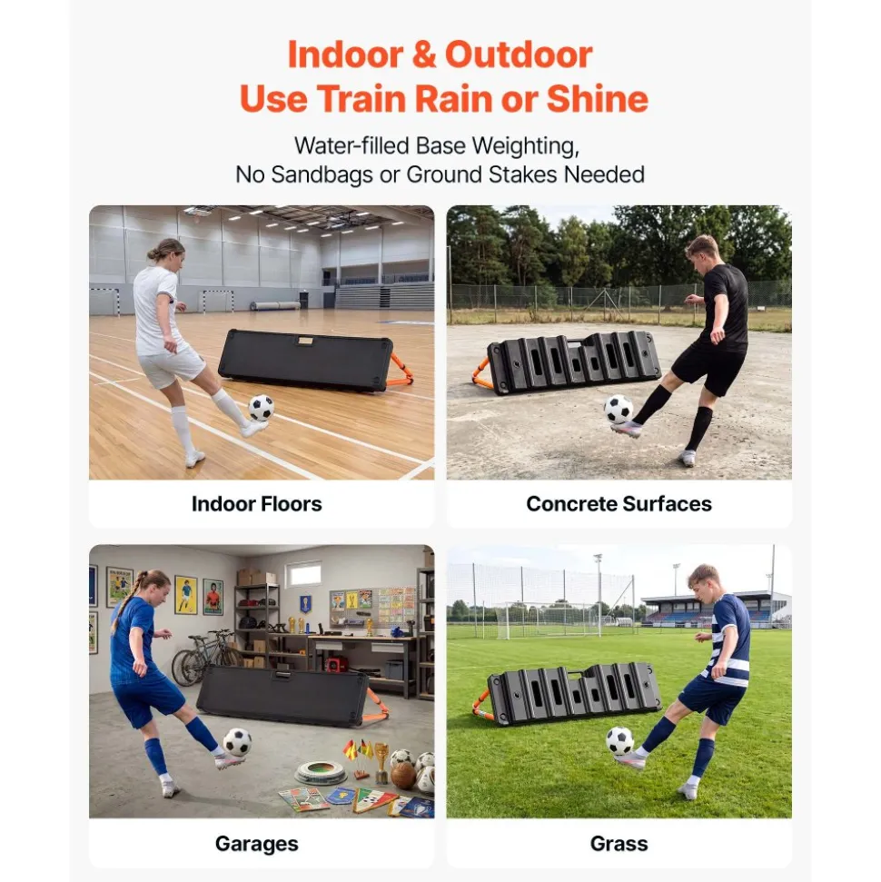 VEVOR Soccer Rebounder Board, 37.4 x 9.8 in Dual-Sided Soccer Rebound Wall, 4 Adjustable Angles, Portable Water-Fillable PE Kickback Trainer, Ground Stakes for Kids Adults, Passing & Shooting Practice