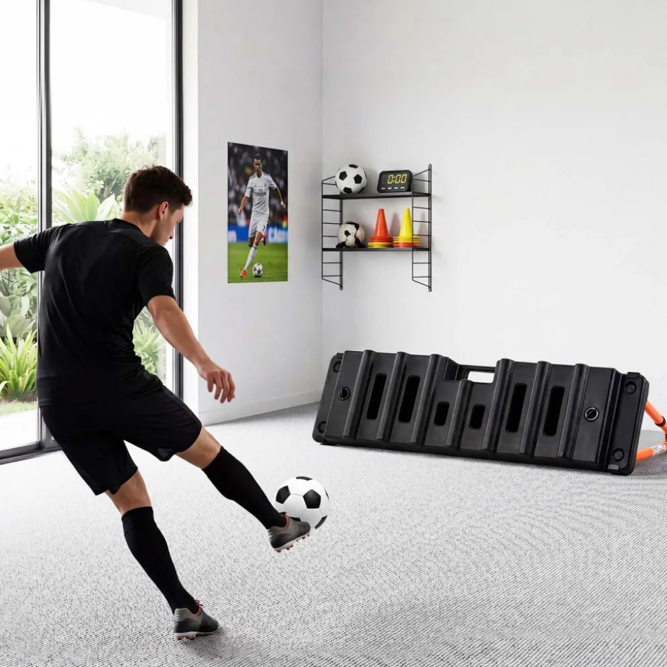 VEVOR Soccer Rebounder Board, 37.4 x 9.8 in Dual-Sided Soccer Rebound Wall, 4 Adjustable Angles, Portable Water-Fillable PE Kickback Trainer, Ground Stakes for Kids Adults, Passing & Shooting Practice