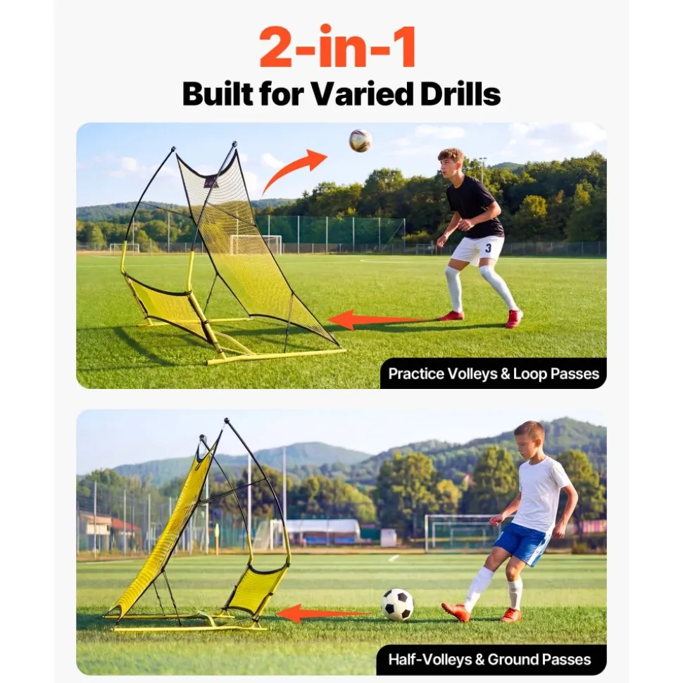 VEVOR Soccer Rebounder Net, 2-in-1 Soccer Goal Rebounder, Thickened Fiberglass Poles Iron Pipe for Team Solo Control, Passing Practice, Easy Setup Ball Training Equipment for Teens & Adults, 72" x 43"