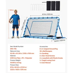 VEVOR Soccer Rebounder Net, Quick-Switch Angle Soccer Goal Rebounder for Control, Passing Practice, Heavy-Duty Iron Frame & PE Net, Easy Setup Ball Training Aids & Equipment for Teens&Adults,7 x 4 ft