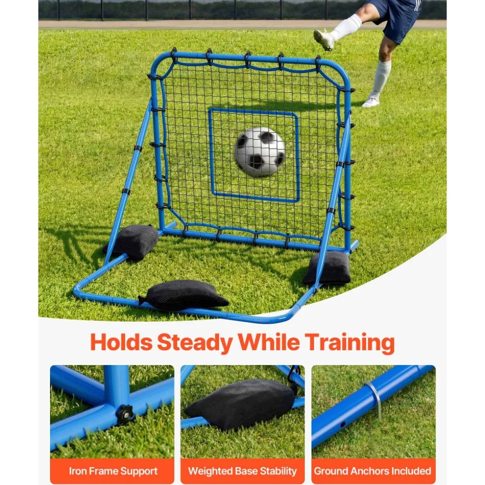 VEVOR Soccer Rebounder Net, Quick-Switch Angle Soccer Goal Rebounder for Control, Passing Practice, Heavy-Duty Iron Frame & PE Net, Easy Setup Ball Training Equipment for Teens&Adults,3.7 x 3.7 ft