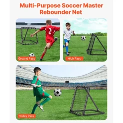 VEVOR Soccer Rebounder Rebound Net, Kick-Back 34"x34", Portable Football Training Gifts, Fully Adjustable Angles Goal Net, Aids & Equipment for Kids Teens & All Ages, Easy Set Up & Perfect Storage