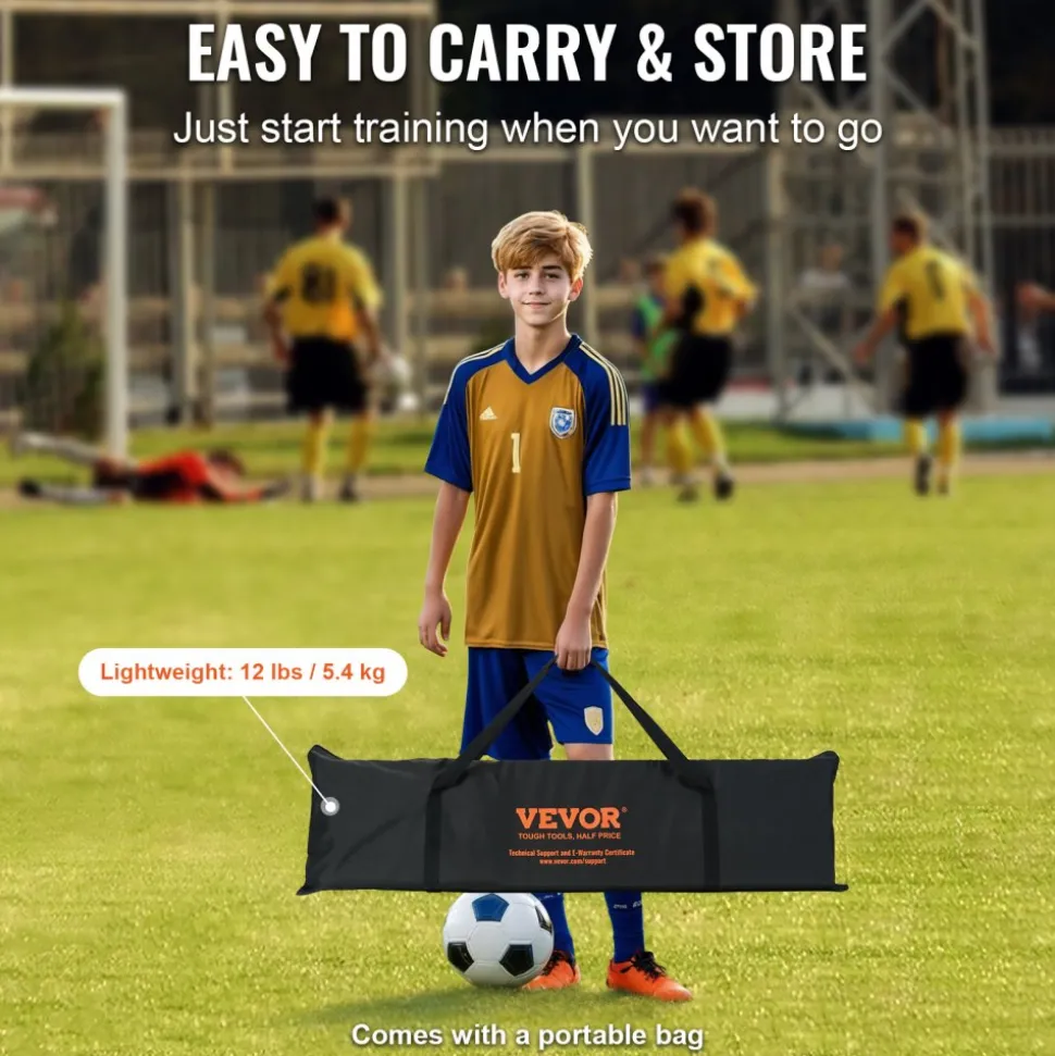 VEVOR Soccer Trainer, 2-IN-1 Portable Soccer Rebounder Net, 71"x40" Iron Soccer Practice Equipment, Sports Football Rebounder Wall with Portable Bag, Perfect for Team Solo Training, Passing, Volley