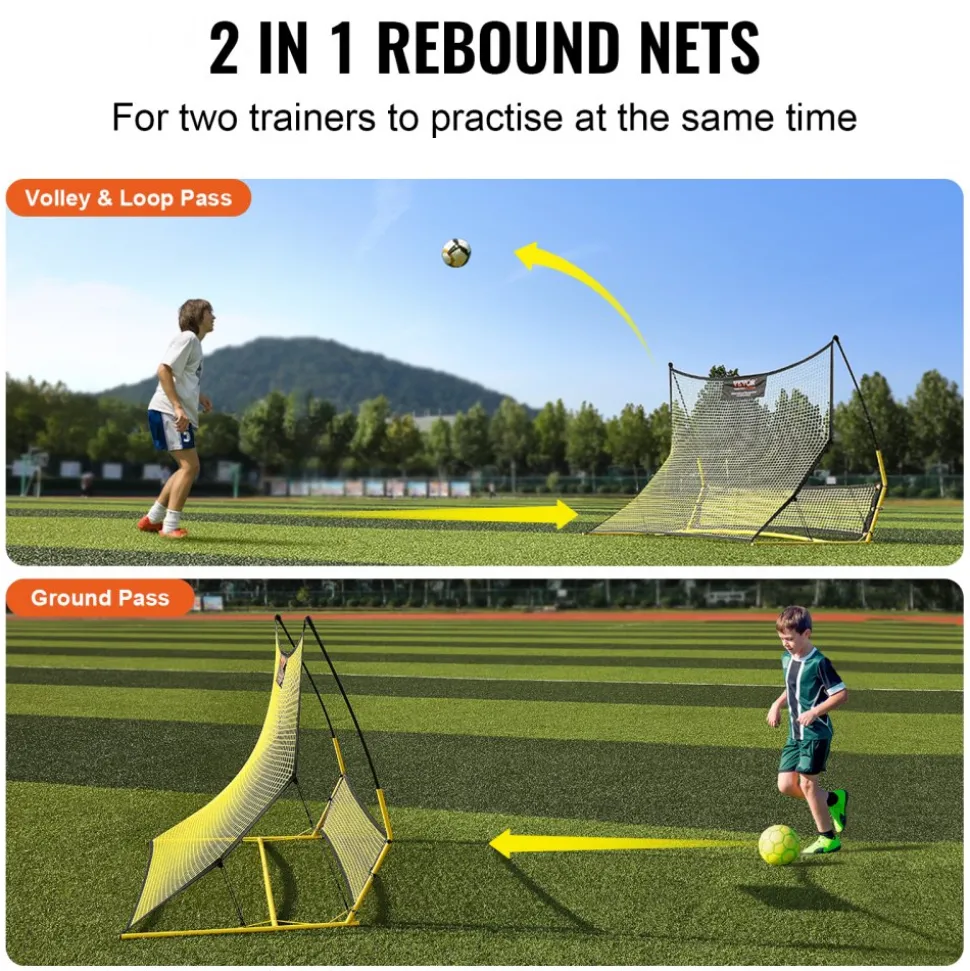 VEVOR Soccer Trainer, 2-IN-1 Portable Soccer Rebounder Net, 71"x40" Iron Soccer Practice Equipment, Sports Football Rebounder Wall with Portable Bag, Perfect for Team Solo Training, Passing, Volley