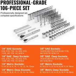 VEVOR Socket Set, 1/4