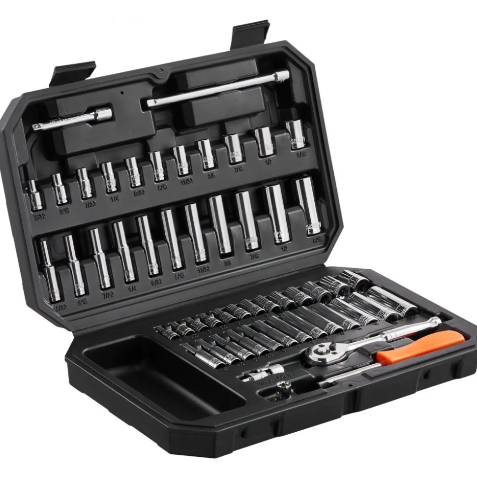 VEVOR Socket Set, 1/4 Inch Drive Socket and Ratchet Set, 6-Point Socket Opening, 54 Pieces Tool Set SAE and Metric, Deep and Standard Sockets, 5/32-9/16 in, 4-14 mm, with Accessories, Storage Case