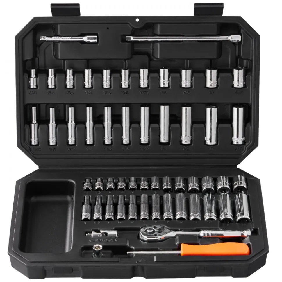 VEVOR Socket Set, 1/4 Inch Drive Socket and Ratchet Set, 6-Point Socket Opening, 54 Pieces Tool Set SAE and Metric, Deep and Standard Sockets, 5/32-9/16 in, 4-14 mm, with Accessories, Storage Case