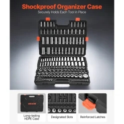 VEVOR Socket Set, 163 Pieces, 3/8 & 1/4 & 1/2 inch Drive Socket Tool Set, SAE and Metric, Deep and Standard, Mechanic Tool Kit with Storage Case, Chrome Plated CR-V Alloy Steel, for Automotive Repair
