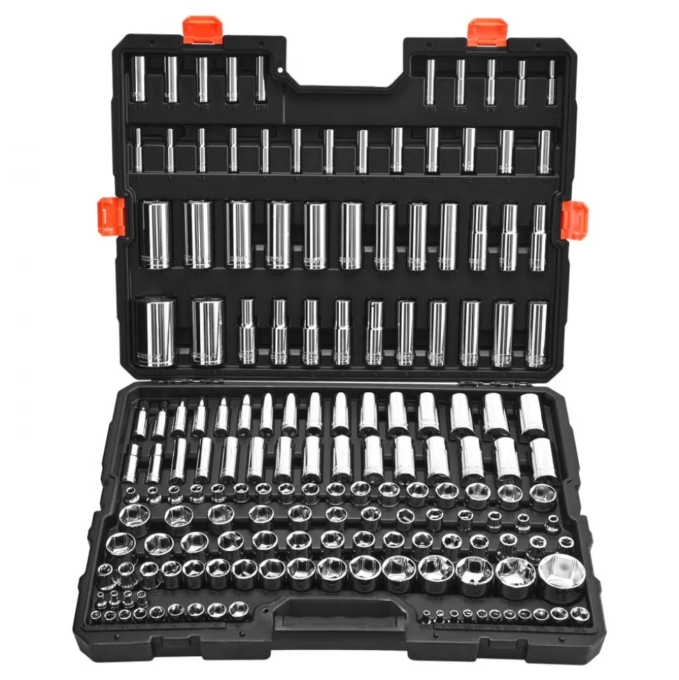 VEVOR Socket Set, 163 Pieces, 3/8 & 1/4 & 1/2 inch Drive Socket Tool Set, SAE and Metric, Deep and Standard, Mechanic Tool Kit with Storage Case, Chrome Plated CR-V Alloy Steel, for Automotive Repair