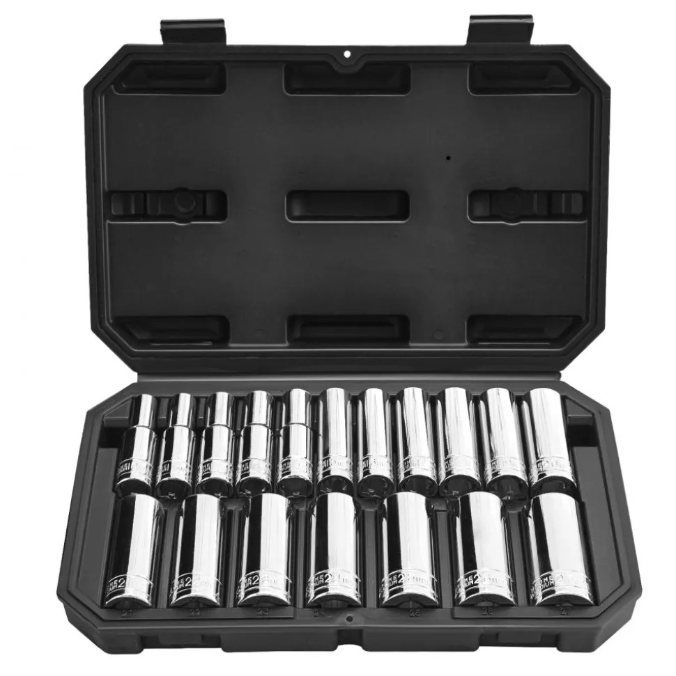 VEVOR Socket Set, 18 Pieces, 1/2 inch Drive Socket Tool Set, Metric Size from 10 to 27 mm, Mechanic Tool Kit with Storage Case, Clear Markings, Chrome Plated CR-V Alloy Steel, for Automotive Repair