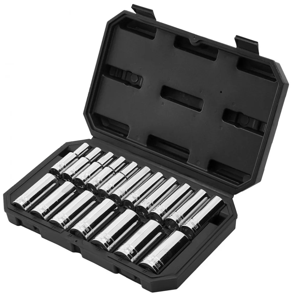 VEVOR Socket Set, 18 Pieces, 1/2 inch Drive Socket Tool Set, Metric Size from 10 to 27 mm, Mechanic Tool Kit with Storage Case, Clear Markings, Chrome Plated CR-V Alloy Steel, for Automotive Repair