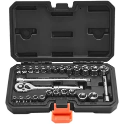 VEVOR Socket Set, 27 Pieces, 1/4 inch Drive Socket and Ratchet Set, SAE and Metric, Mechanic Tool Kit with Ratchet Wrench, Extension Bar and Storage Case, CR-V Alloy Steel, for Automotive Repair