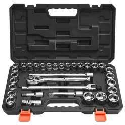 VEVOR Socket Set, 33 Pieces, 1/2 inch Drive Socket and Ratchet Set, SAE and Metric, Mechanic Tool Kit with Ratchet Wrench, Extension Bar and Storage Case, CR-V Alloy Steel, for Automotive Repair